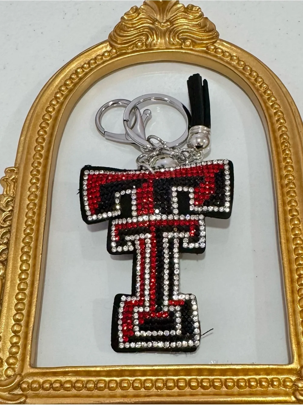 New Crystal Embellished Texas Tech University Keychain Bag Charm
